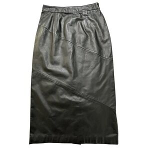 VTG CHIA Patchwork Leather Midi Skirt High Waisted 90s Minimalist Grunge Size 8